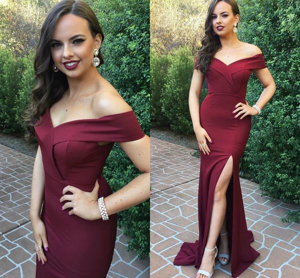 burgundy long mermaid prom dresses off shoulder high side split formal dresses evening wear party gowns vestidos de fiesta, Black
burgundy long mermaid prom dresses off shoulder high side split formal dresses evening wear party gowns vestidos de fiesta, Black
