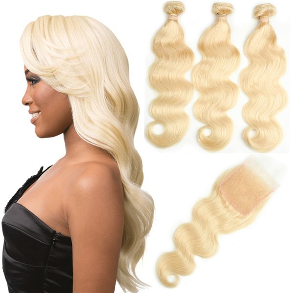 

перуанские виргинские волосы связки с закрытиями 613 блондинка связки с закрытием тела 10-30 дюймов объемная волна человеческих волос 3 связ, Black;brown