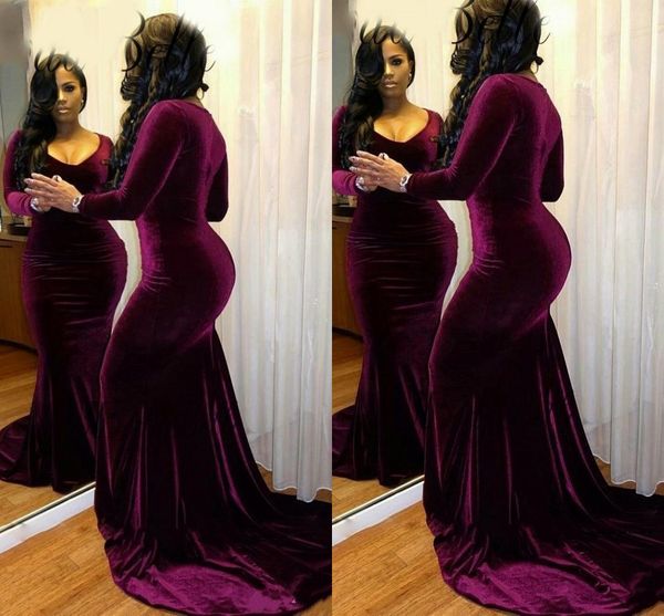 2018 velvet purple v-neck long sleeves mermaid prom dresses black girls plus size court train long formal party evening gowns dress
2018 velvet purple v-neck long sleeves mermaid prom dresses black girls plus size court train long formal party evening gowns dress