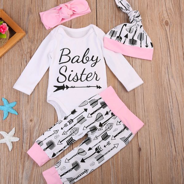 4pcs set baby sister newborn clothes long sleeve baby romper long pant hat headband outfit kids clothing set for 0-24m, White
4pcs set baby sister newborn clothes long sleeve baby romper long pant hat headband outfit kids clothing set for 0-24m, White