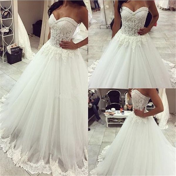 sweetheart neckline ball gowns lace applique wedding dress brides dress,vintage wedding gowns sweep train, White
sweetheart neckline ball gowns lace applique wedding dress brides dress,vintage wedding gowns sweep train, White