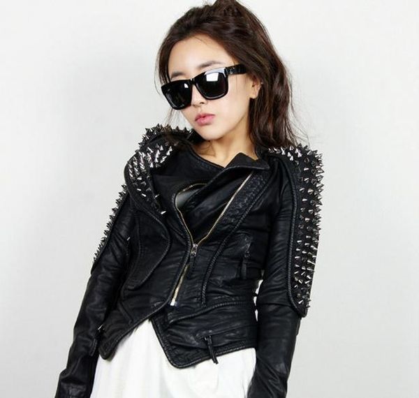 hot punk rivet motorcycle pu leather studded shoulder black celeb style slim short women's jacket outerwear
hot punk rivet motorcycle pu leather studded shoulder black celeb style slim short women's jacket outerwear