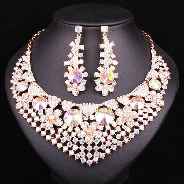 fashion bridal necklace earrings sets white ab crystal wedding party costume accessories jewelry sets for brides dropshipping, Silver
fashion bridal necklace earrings sets white ab crystal wedding party costume accessories jewelry sets for brides dropshipping, Silver