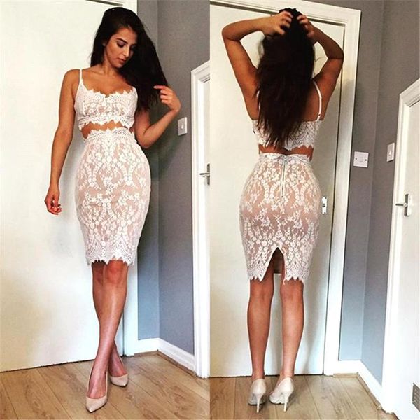 short sheath cocktail dresses spaghetti straps lace two pieces prom dresses women evening party gowns, Black
short sheath cocktail dresses spaghetti straps lace two pieces prom dresses women evening party gowns, Black