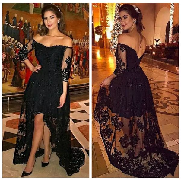 lace half sleeves high low prom dresses 2019 lace appliques hi-lo formal ladies evening party gowns beading sequins customized vestidos, Black
lace half sleeves high low prom dresses 2019 lace appliques hi-lo formal ladies evening party gowns beading sequins customized vestidos, Black