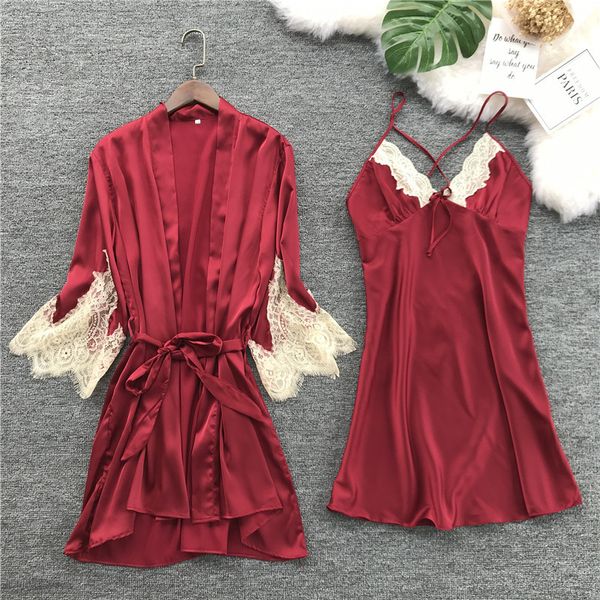 womens sleep sets female spring sleepwear robe & gown sets two pieces women's bathrobe + nightdress l xl nightwear, Black;red
womens sleep sets female spring sleepwear robe & gown sets two pieces women's bathrobe + nightdress l xl nightwear, Black;red