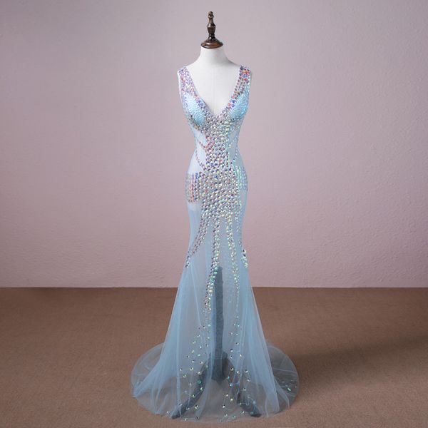 baby blue v neck tulle prom dresses 2019 new beaded mermaid prom gowns party dress, Black
baby blue v neck tulle prom dresses 2019 new beaded mermaid prom gowns party dress, Black