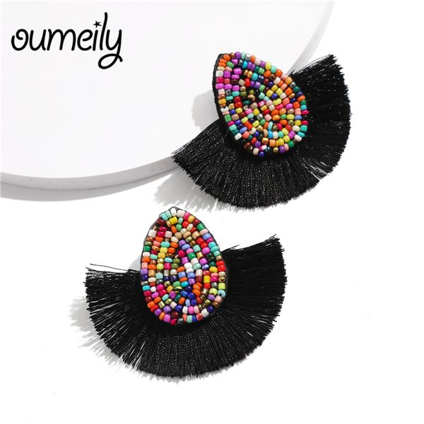 oumeily bohemian beads black tassel earrings for women vintage jewelry ethnic wedding statement boho fan color fringe earrings, Silver
oumeily bohemian beads black tassel earrings for women vintage jewelry ethnic wedding statement boho fan color fringe earrings, Silver