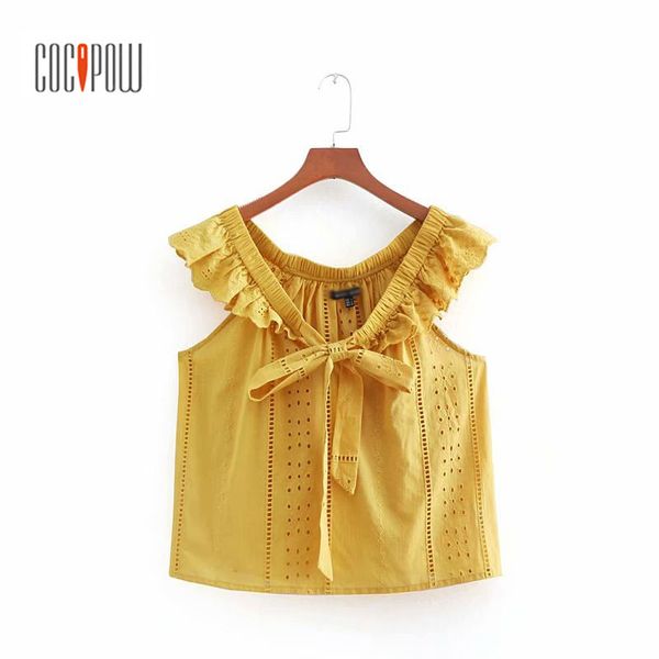 women sweet v-neck cotton vest elastic collar with ruffles belt tie bow sleeveless hollow out chic lady t-shirt 2018 summer wear, Black;white
women sweet v-neck cotton vest elastic collar with ruffles belt tie bow sleeveless hollow out chic lady t-shirt 2018 summer wear, Black;white