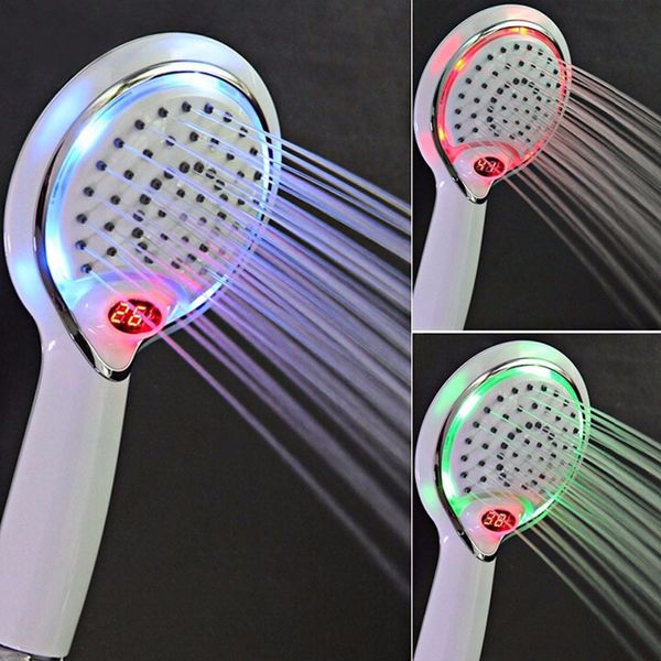 

LED Hand Shower Handheld Shower Head Shower Spray With Temperature Digital Display 3 Colors Change Water Powered