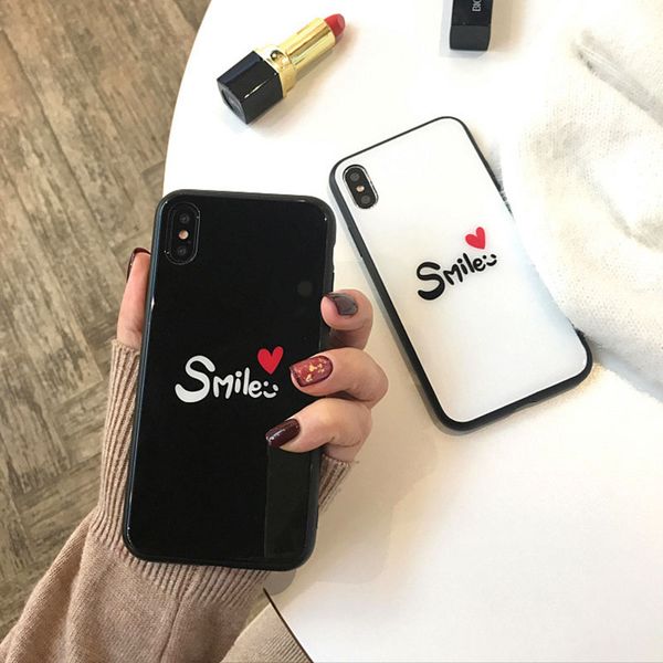 2018 for iphone 8 glass case new cute smile letters tempered glass case for apple tempered glass cover
