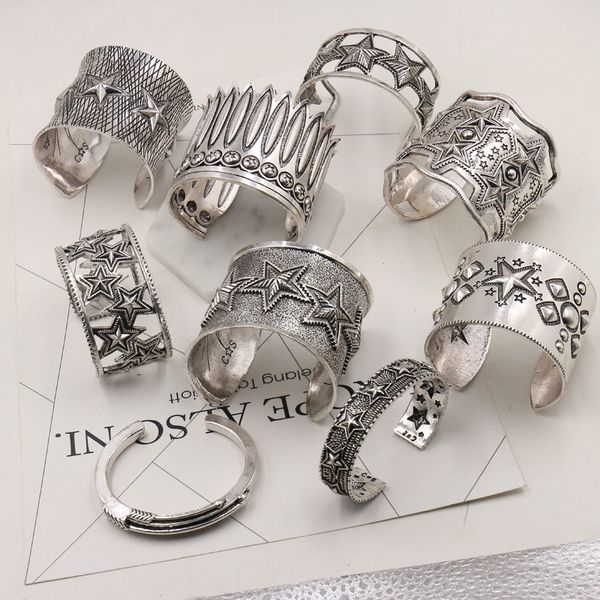 vintage punk plated silver feather bangles geometric hollow star carve statement cuff love bracelet jewelry ethnic bijoux, Black
vintage punk plated silver feather bangles geometric hollow star carve statement cuff love bracelet jewelry ethnic bijoux, Black