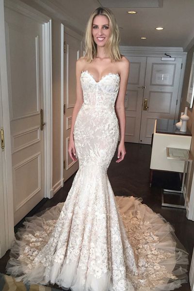 modern sweetheart mermaid lace wedding dresses 2019 handmade appliques new custom size tulle long bridal gowns fashion romantic, White
modern sweetheart mermaid lace wedding dresses 2019 handmade appliques new custom size tulle long bridal gowns fashion romantic, White