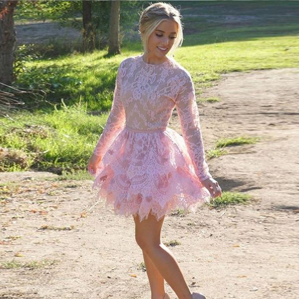 lace short homecoming dresses long sleeves pink nude prom dresses o neck cute short party dresses, Blue;pink
lace short homecoming dresses long sleeves pink nude prom dresses o neck cute short party dresses, Blue;pink