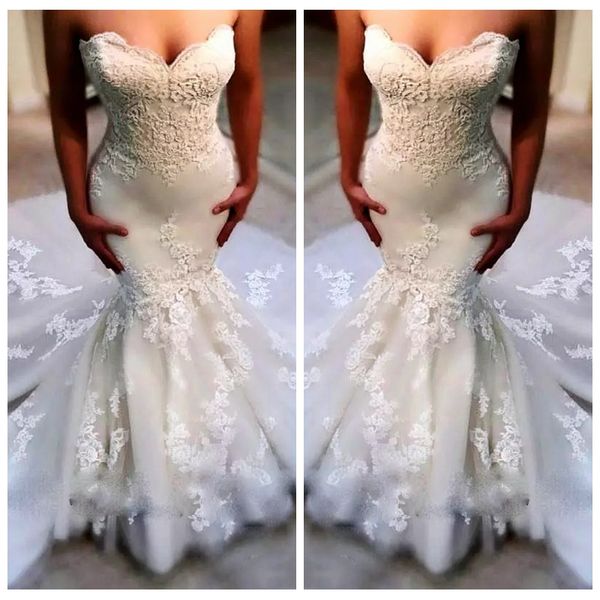 2019 slim lace appliques mermaid wedding dresses lace up back long bridal gowns customized vestidos de marriage plus size, White
2019 slim lace appliques mermaid wedding dresses lace up back long bridal gowns customized vestidos de marriage plus size, White