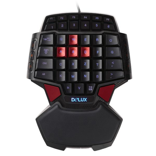 Delux T9U One Hand Wired Keyboard 41 standard keys Single-handed Keypad With LED Backlight For LOL DOTA 2 Game Player PC 
Delux T9U One Hand Wired Keyboard 41 standard keys Single-handed Keypad With LED Backlight For LOL DOTA 2 Game Player PC