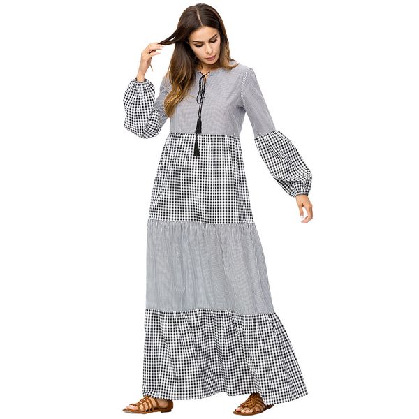 187284 minimalist striped plaid muslim dress for women 2018 autumn new style euramerica large hem swing grid stitching lantern sleeve skirt, Red
187284 minimalist striped plaid muslim dress for women 2018 autumn new style euramerica large hem swing grid stitching lantern sleeve skirt, Red