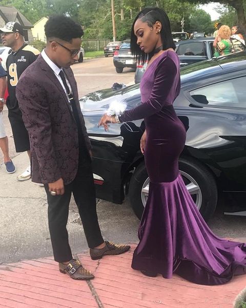 Latest Purple Velvet Mermaid Prom Dresses 2019 Sexy Deep V Neck Long Sleeves Sweep Train Elegant Formal Dress Evening Wear Cheap
Latest Purple Velvet Mermaid Prom Dresses 2019 Sexy Deep V Neck Long Sleeves Sweep Train Elegant Formal Dress Evening Wear Cheap