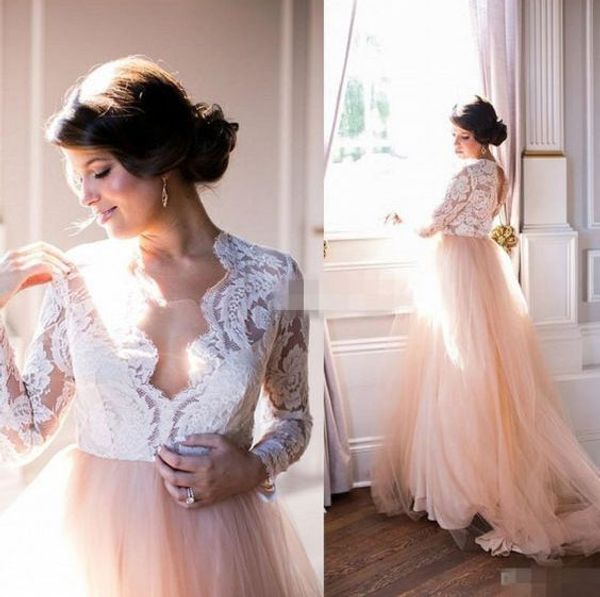 selling long sleeves pink tulle wedding dresses with appliques bridal gowns v neck dress for bridal, White
selling long sleeves pink tulle wedding dresses with appliques bridal gowns v neck dress for bridal, White