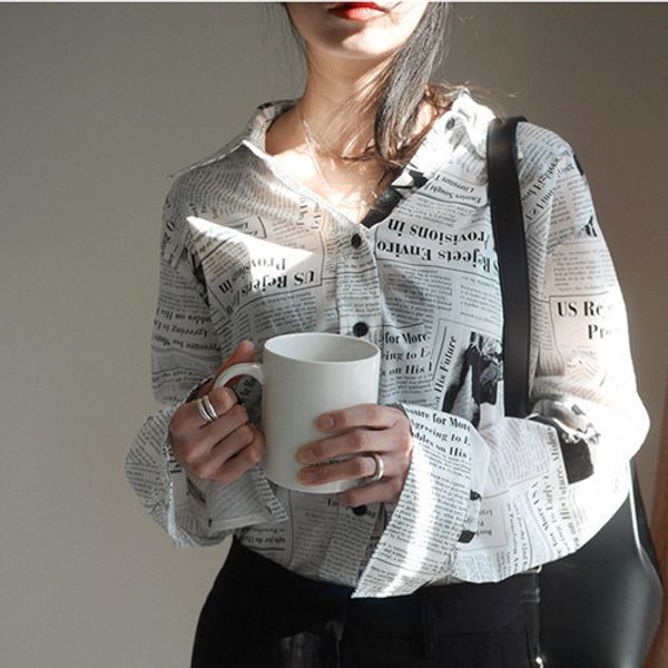 womens and blouses 2018 autumn brand design newspaper printed long sleeve shirts korean fashion clothing femme t293, White
womens and blouses 2018 autumn brand design newspaper printed long sleeve shirts korean fashion clothing femme t293, White