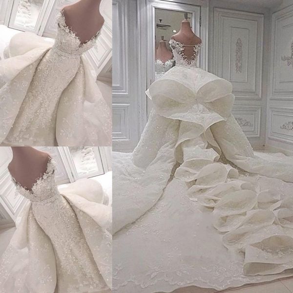 luxury ruffles wedding dresses 2018-2019 lace off the shoulder chapel bridal gowns with detachable train custom made wedding vestidos, White
luxury ruffles wedding dresses 2018-2019 lace off the shoulder chapel bridal gowns with detachable train custom made wedding vestidos, White