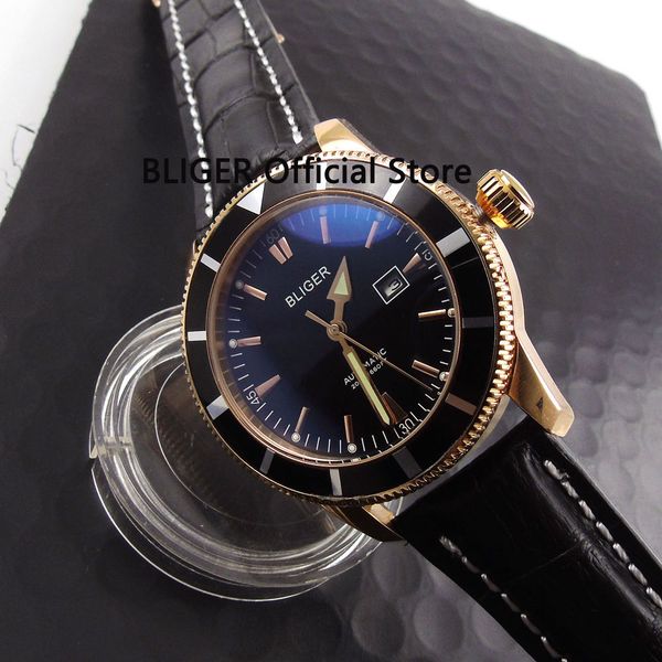 classic bliger 46mm black dial turning bezel rose golden case luminous pointer date miyota automatic movement men's watch b7, Slivery;brown
classic bliger 46mm black dial turning bezel rose golden case luminous pointer date miyota automatic movement men's watch b7, Slivery;brown