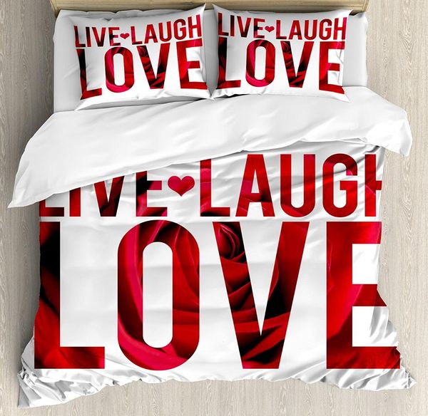 live laugh love decor duvet cover set, typographic montage words with macro rose petals texture print, 4 piece bedding set
live laugh love decor duvet cover set, typographic montage words with macro rose petals texture print, 4 piece bedding set