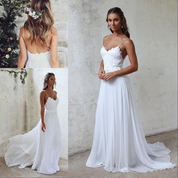 summer chiffon a-line beach wedding dresses lace appliqued spaghetti backless bohemian bridal gowns wedding dress, White
summer chiffon a-line beach wedding dresses lace appliqued spaghetti backless bohemian bridal gowns wedding dress, White