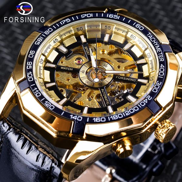 

forsining 2018 fashion men's mechanical watch gold watches luminous hands skeleton clock male transparent case, Slivery;brown