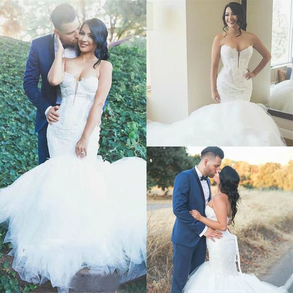 plus size mermaid wedding dresses elegant sweetheart lace appliques tulle backless sweep train boho bridal gowns, White
plus size mermaid wedding dresses elegant sweetheart lace appliques tulle backless sweep train boho bridal gowns, White