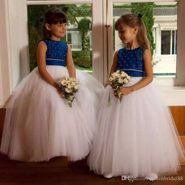2018 little girls pageant gowns with bow beaded jewel neck princess dress long tulle flower girls' dresses for weddings, White;blue
2018 little girls pageant gowns with bow beaded jewel neck princess dress long tulle flower girls' dresses for weddings, White;blue