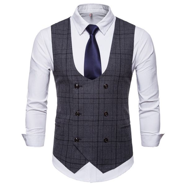 2018 new brand men's business casual vest men's clothing casual plaid double breasted vest, Black;white
2018 new brand men's business casual vest men's clothing casual plaid double breasted vest, Black;white