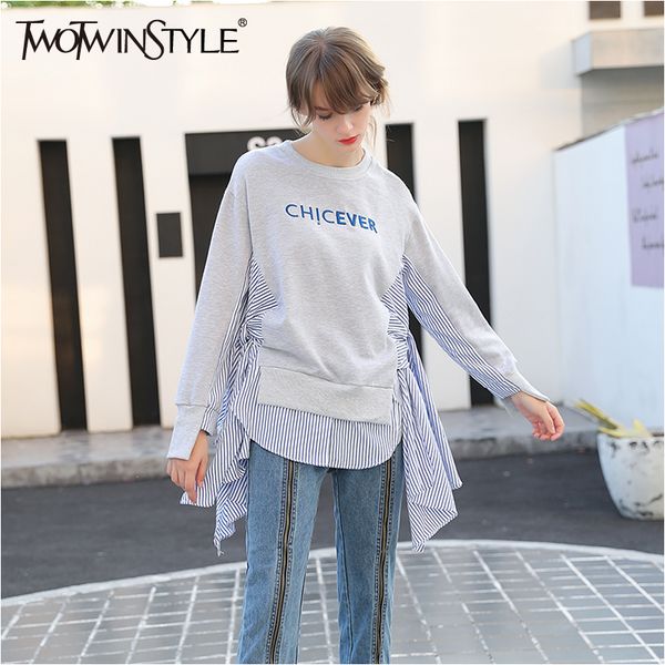 twotwinstyle embroidery sweatshirt for women striped patchwork pullover loose coat female clothes korean big sizes autumn, Black
twotwinstyle embroidery sweatshirt for women striped patchwork pullover loose coat female clothes korean big sizes autumn, Black