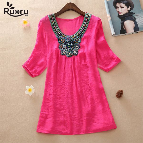 ruoru large size beading embroidery loose linen summer women blouse tunic blusas feminina shirt plus size women clothing, White
ruoru large size beading embroidery loose linen summer women blouse tunic blusas feminina shirt plus size women clothing, White