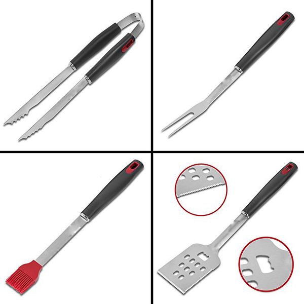 portable outdoor multifuntion stainless steel barbecue 4 sets of fork shovels brush and clips combination travel bbq kitchenware set
portable outdoor multifuntion stainless steel barbecue 4 sets of fork shovels brush and clips combination travel bbq kitchenware set