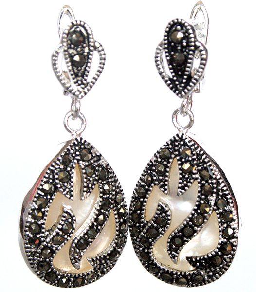 11/2" unique 925 silver & marcasite inlay white sea shell waterdrop earrings, Golden;silver
11/2" unique 925 silver & marcasite inlay white sea shell waterdrop earrings, Golden;silver