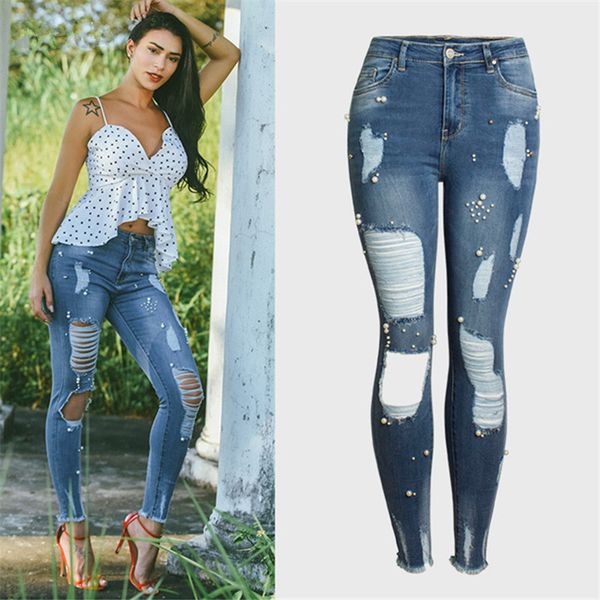 plus size 2018 streetwear distressed casual jeans for women denim pencil jeans ripped for women, Blue
plus size 2018 streetwear distressed casual jeans for women denim pencil jeans ripped for women, Blue