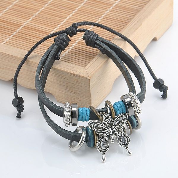new fashion infinity black double leather charm bracelet silver butterfly lots beads for women men, Golden;silver
new fashion infinity black double leather charm bracelet silver butterfly lots beads for women men, Golden;silver