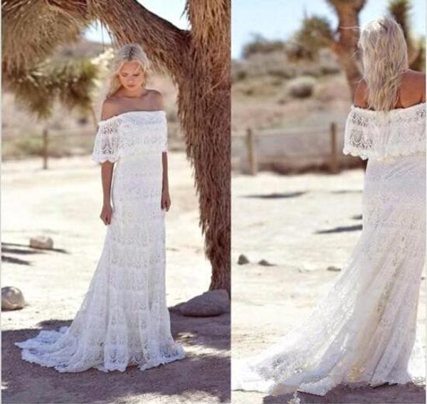 off the shoulder lace sheath bohemia wedding dresses ruffles sweep train summer beach country plus size wedding bridal gowns ba2935, White
off the shoulder lace sheath bohemia wedding dresses ruffles sweep train summer beach country plus size wedding bridal gowns ba2935, White