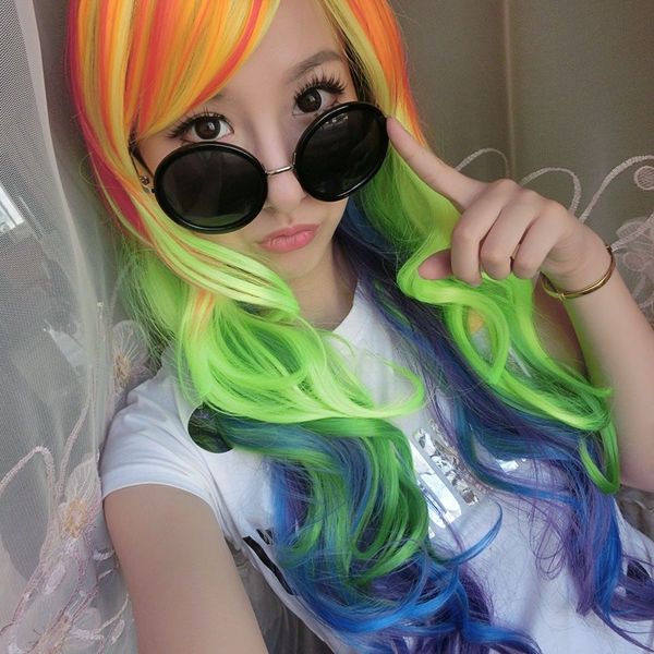 rainbow wavy multi color long curly cosplay wig oblique bang resistant hair, Black;brown
rainbow wavy multi color long curly cosplay wig oblique bang resistant hair, Black;brown