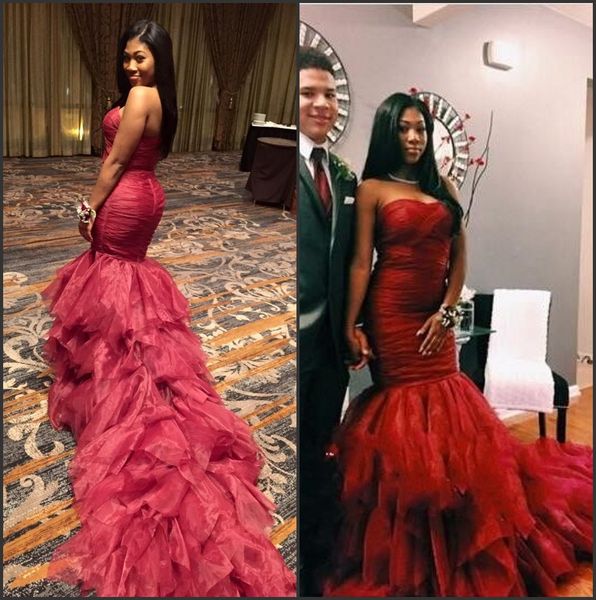 soft tulle strapless sweetheart ruffles mermaid red sweetheart sleeveless red evening dresses vestido de festa longo de luxo, Black;red
soft tulle strapless sweetheart ruffles mermaid red sweetheart sleeveless red evening dresses vestido de festa longo de luxo, Black;red