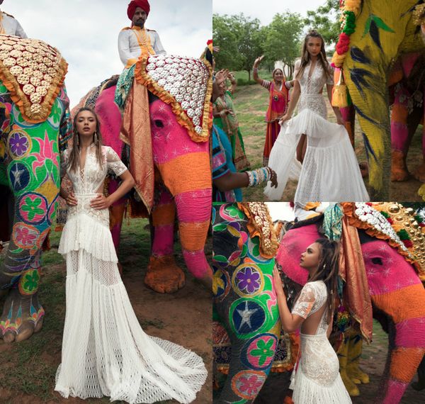 charchy mermaid wedding dresses deep v neck short sleeve lace applique front split bohemian wedding gown sweep train tulle boho bridal dress, White
charchy mermaid wedding dresses deep v neck short sleeve lace applique front split bohemian wedding gown sweep train tulle boho bridal dress, White