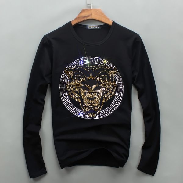 Мужчины роскошный Алмазный дизайн футболки мода футболки Diamond Tiger Head футболка Мар