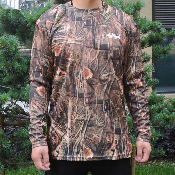 

jungle bird watching hunting bionic camouflage long sleeve outdoor camping climbing hiking breathable fast dry sports shirt, Gray;blue
