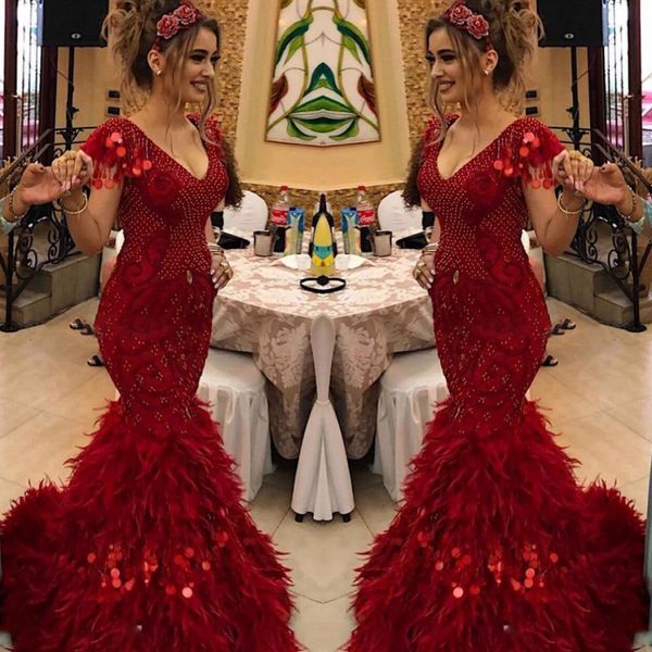amazing dark red feather prom dresses 2019 deep v neck cap sleeve beaded mermaid evening gowns custom made saudi arabia women formal wear, Black
amazing dark red feather prom dresses 2019 deep v neck cap sleeve beaded mermaid evening gowns custom made saudi arabia women formal wear, Black