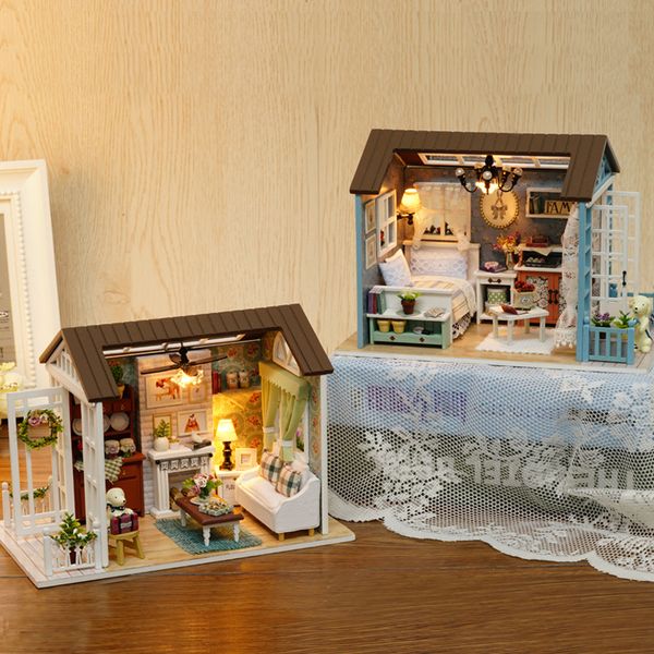 

doll house furniture diy miniature dust cover 3d wooden miniaturas dollhouse toys for children birthday gifts kitten diary