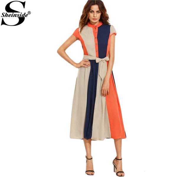 x sheinside color block women dress 2017 bow tie waist buttons midi dress office ladies stand collar short sleeve a line dress, Black;gray
x sheinside color block women dress 2017 bow tie waist buttons midi dress office ladies stand collar short sleeve a line dress, Black;gray