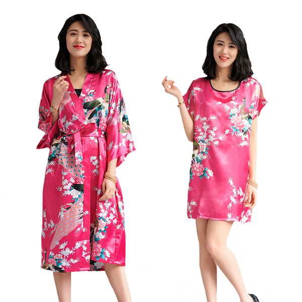 women summer 2pcs sleepwear rayon bride bridesmaid wedding robe set lady floral&peacock kimono bathrobe casual nightwear, Black;red
women summer 2pcs sleepwear rayon bride bridesmaid wedding robe set lady floral&peacock kimono bathrobe casual nightwear, Black;red