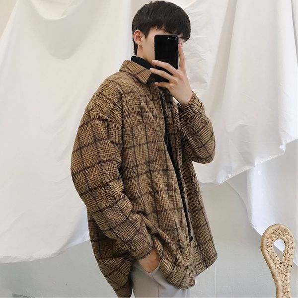 autumn and winter new men's shirt retro fashion plaid casual loose thick woolen jacket coat man streetwear male clothes, White;black
autumn and winter new men's shirt retro fashion plaid casual loose thick woolen jacket coat man streetwear male clothes, White;black