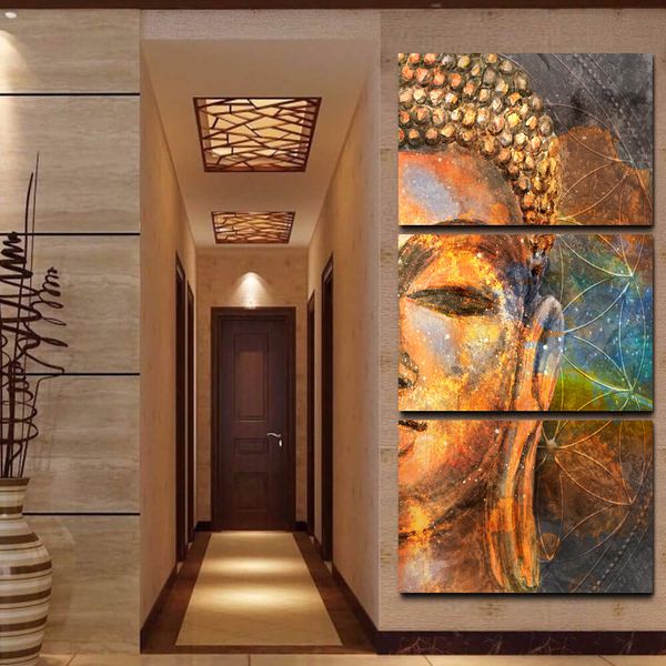 

canvas paintings wall art framework hd prints pictures 3 pieces abstract golden buddha statue poster home decor for living room